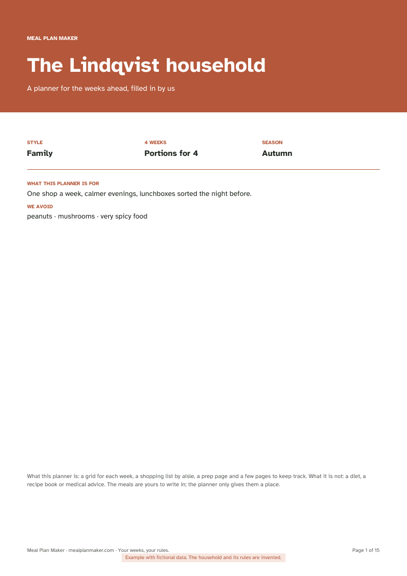 Example planner page: Cover