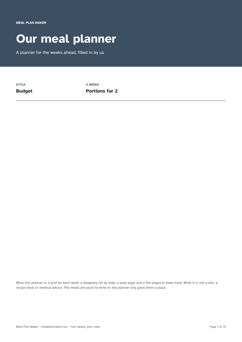 Example planner page: Budget cover